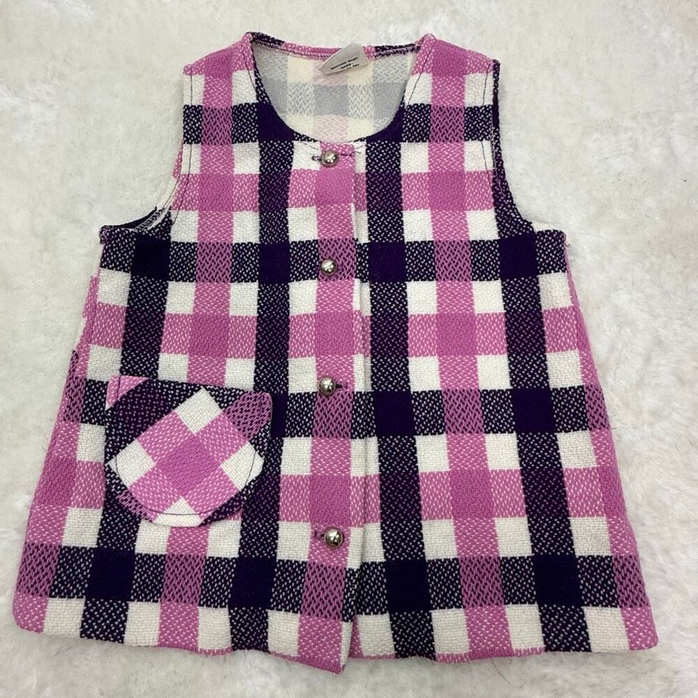 Disney Vintage Pooh Bear Purple Pink Snap Plaid A Line Jumper Dress - US Size 5